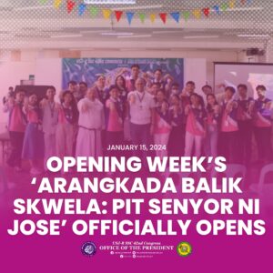 May be an image of 9 people and text that says '٧٧٧٧T٧ 42ND CONGRESS JANUARY 15, 2024 OPENING WEEK'S ARANGKADA BALIK SKWELA: PIT SENYOR NI JOSE' OFFICIALLY OPENS USJ 42nd Congress OFFICE OF THE PRESIDENT'